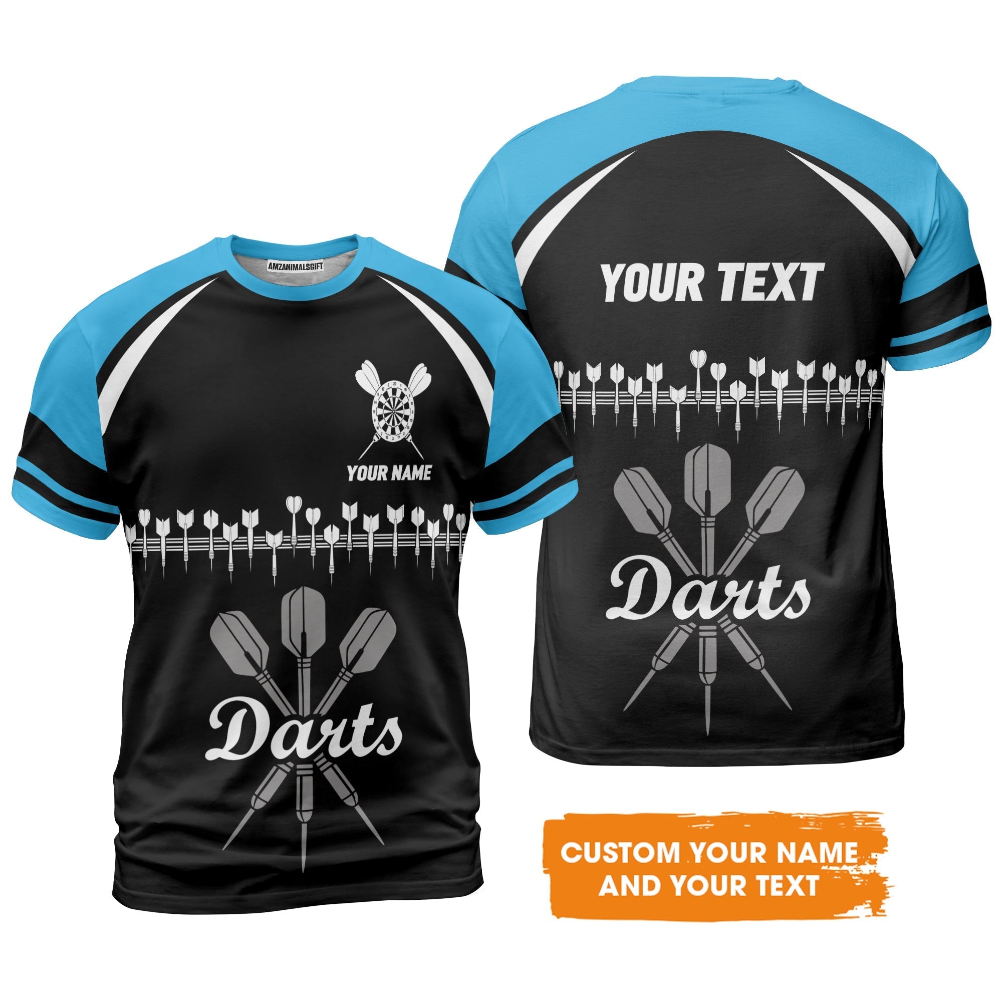 Customized Name & Text Darts T-Shirt, Personalized Darts Team Blue T-Shirt - Perfect Gift For Darts Lovers