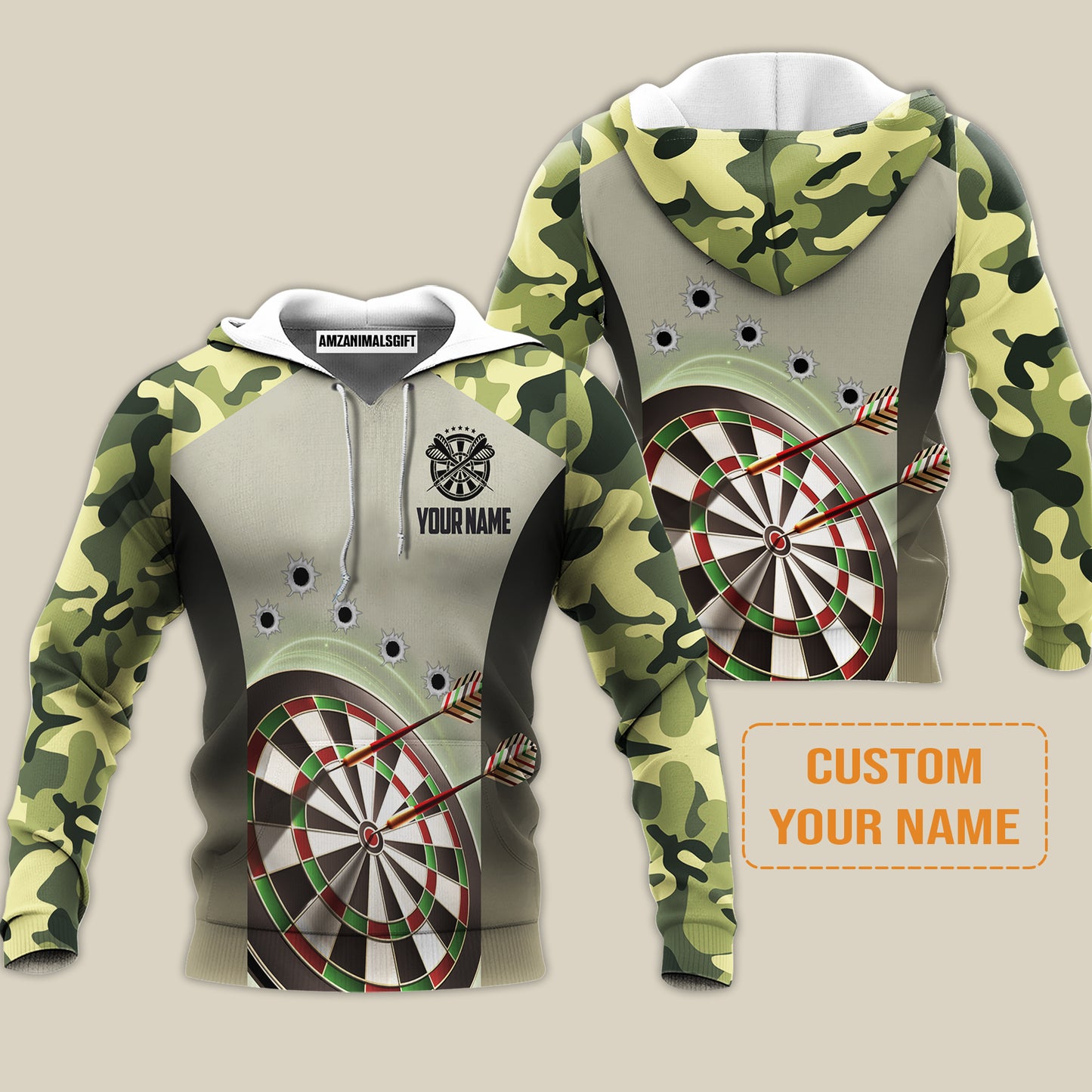 Customized Name Darts Hoodie, Camo Pattern Personalized Darts Hoodie - Perfect Gift For Darts Lovers
