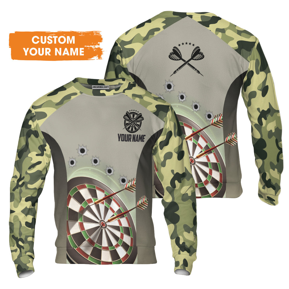 Customized Name Darts Sweatshirt, Camo Pattern Personalized Darts Sweatshirt - Perfect Gift For Darts Lovers