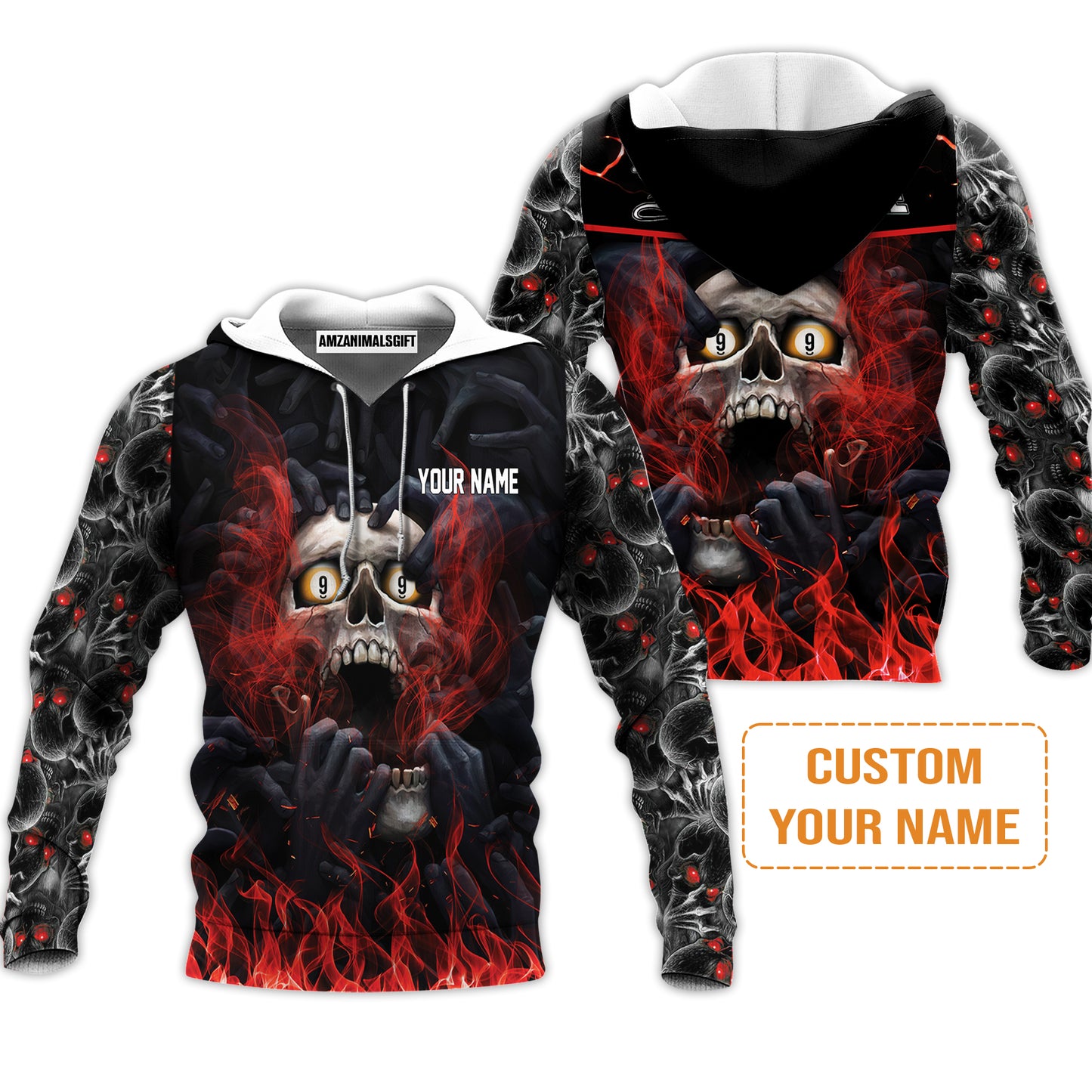 Customized Name Billiard Men Polo Shirt, Dead Stroke Pool 9 Ball Skull On Fire Personalized Polo Shirt - Gift For Billiard Players