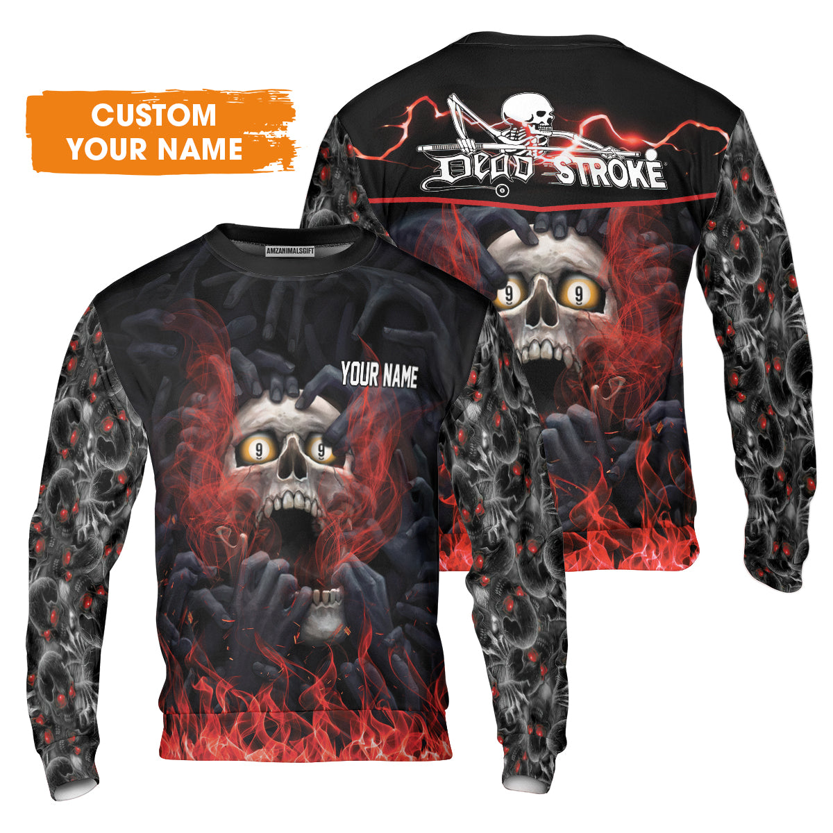 Customized Name Billiard Men Polo Shirt, Dead Stroke Pool 9 Ball Skull On Fire Personalized Polo Shirt - Gift For Billiard Players