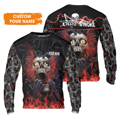 Customized Name Billiard Men Polo Shirt, Dead Stroke Pool 9 Ball Skull On Fire Personalized Polo Shirt - Gift For Billiard Players