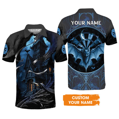Darts Men Polo Shirt Customized Name, Castle And Bats With Dartboard Polo Shirt - Gift For Darts Players Uniforms, Darts Lovers