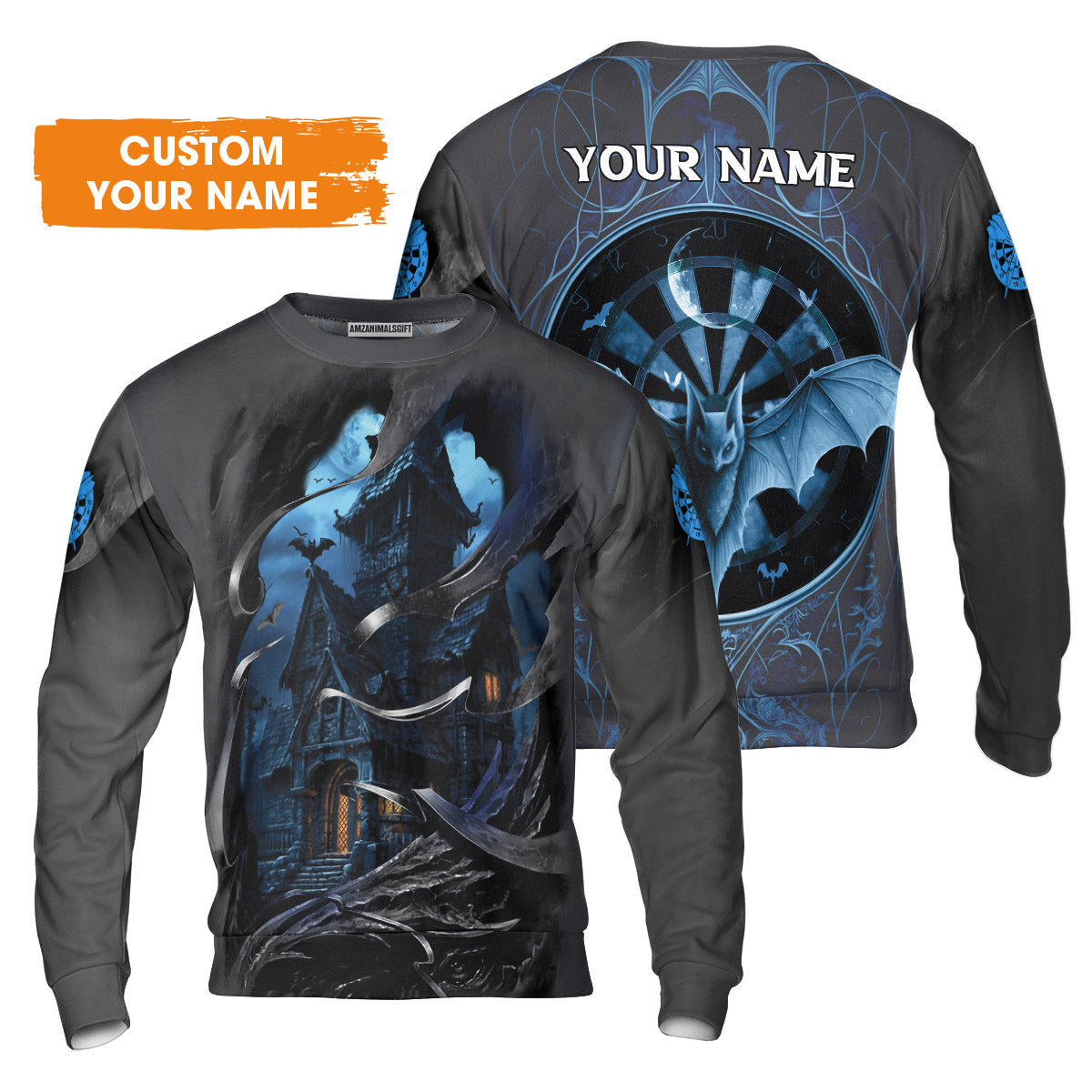 Darts T-Shirt Customized Name, Castle & Bats With Dartboard T-Shirt- Gift For Darts Players Uniforms, Darts Lovers