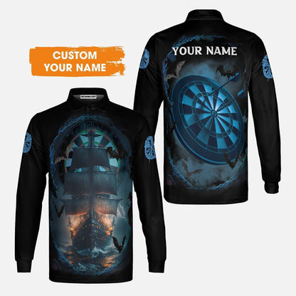 Darts Sweatshirt Customized Name, Sailboat & Bats Cave With Dartboard Sweatshirt - Gift For Darts Players, Darts Lovers