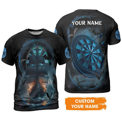 Darts Long Sleeve Shirt Customized Name, Sailboat & Bats Cave With Dartboard Long Sleeve Shirt - Gift For Darts Players, Darts Lovers