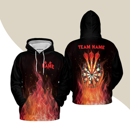 Darts Hoodie Custom Name And Team Name, Darts Flame Player Uniform, Personalized Shirt For Darts Lovers, Darts Players
