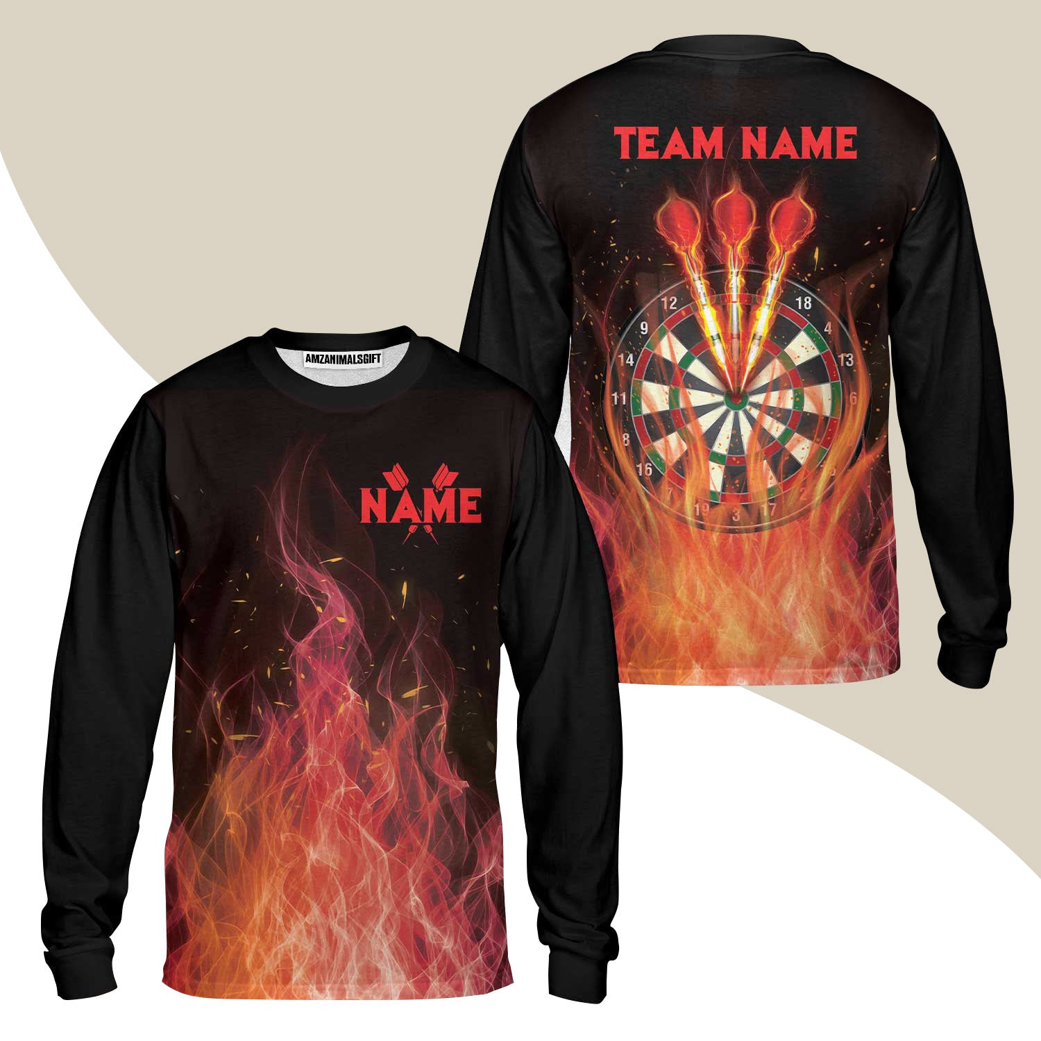 Darts Long Sleeve Shirt Custom Name And Team Name, Darts Flame Player Uniform, Personalized Shirt For Darts Lovers, Darts Players