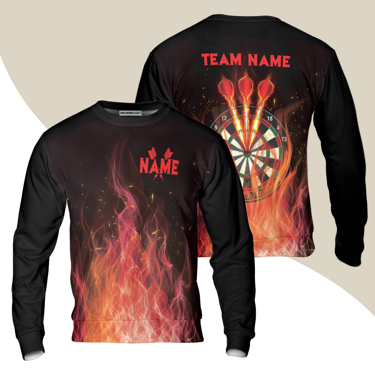 Darts Sweatshirt Custom Name And Team Name, Darts Flame Player Uniform, Personalized Shirt For Darts Lovers, Darts Players