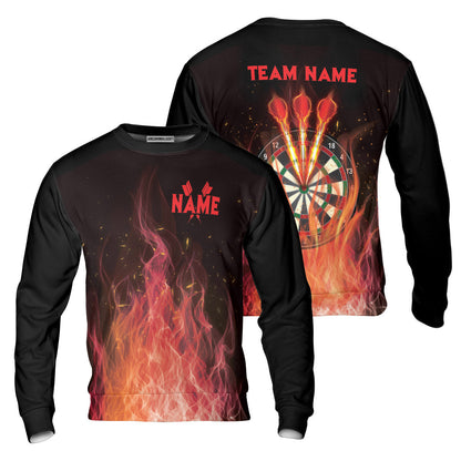 Darts Men's Long Sleeve Polo Shirt Custom Name And Team Name, Darts Flame Player Uniform, Personalized Shirt For Darts Lovers, Darts Players