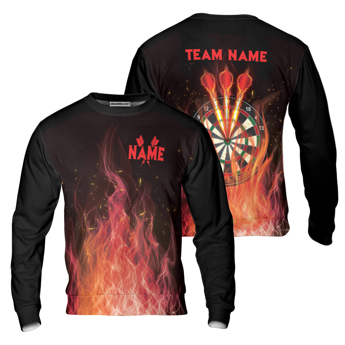 Darts Sweatshirt Custom Name And Team Name, Darts Flame Player Uniform, Personalized Shirt For Darts Lovers, Darts Players
