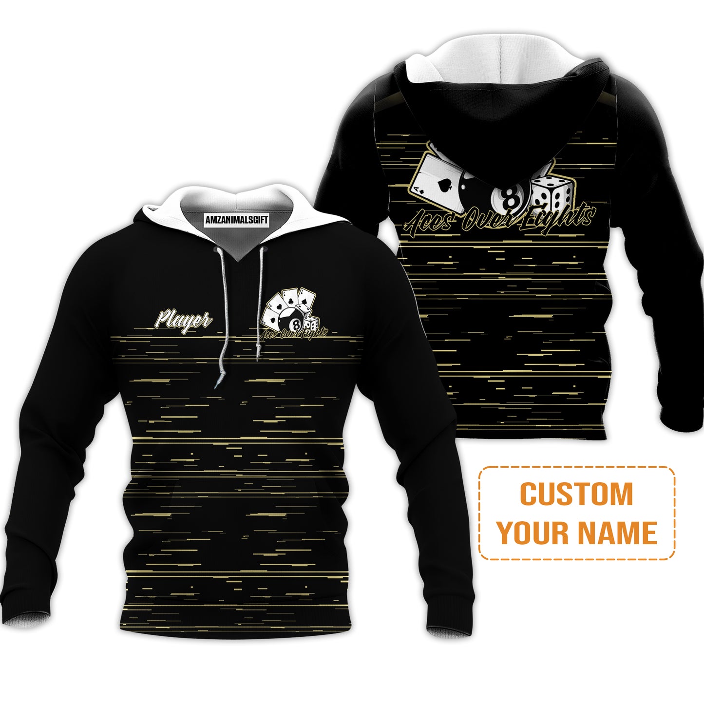 Aces Over Eights 8 Ball Pool Billiards Custom Name Men Polo Shirts, Personalized 8 Ball Pool Shirt, Gift For Billiards Player