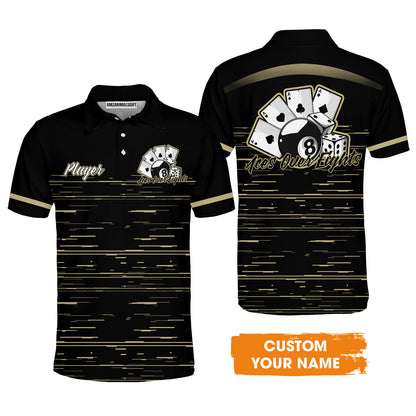 Aces Over Eights 8 Ball Pool Billiards Custom Name Men Polo Shirts, Personalized 8 Ball Pool Shirt, Gift For Billiards Player
