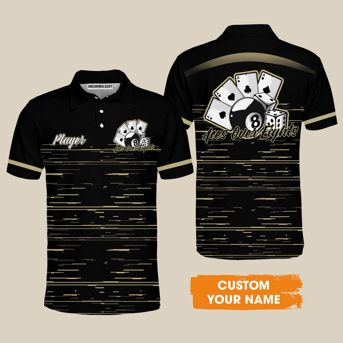 Aces Over Eights 8 Ball Pool Billiards Custom Name Men Polo Shirts, Personalized 8 Ball Pool Shirt, Gift For Billiards Player
