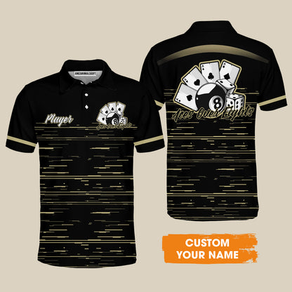 Aces Over Eights 8 Ball Pool Billiards Custom Name Men Polo Shirts, Personalized 8 Ball Pool Shirt, Gift For Billiards Player