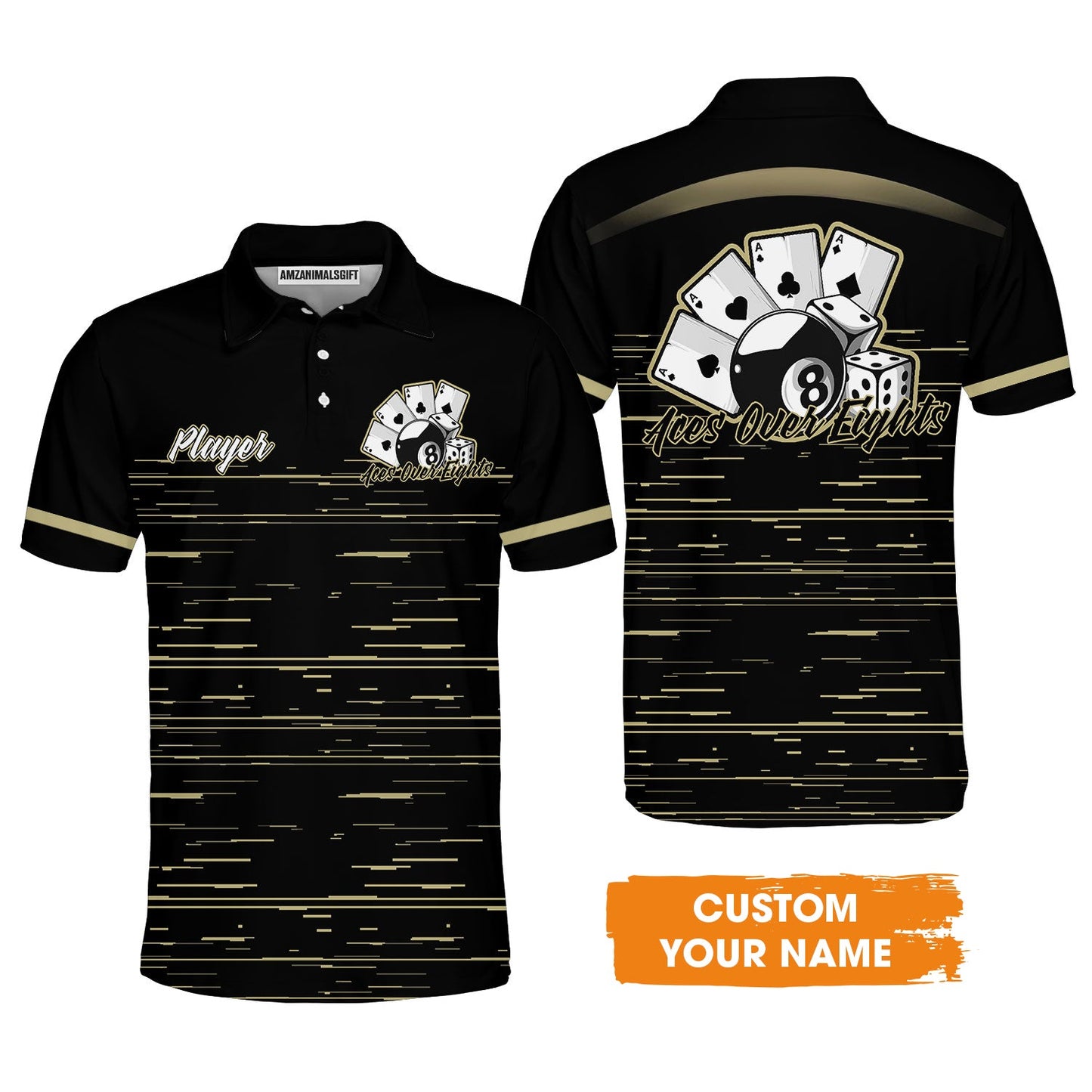 Aces Over Eights 8 Ball Pool Billiards Custom Name Men's Long Sleeve Polo Shirt, Personalized 8 Ball Pool Men's Long Sleeve Polo Shirt, Gift For Billiards Player