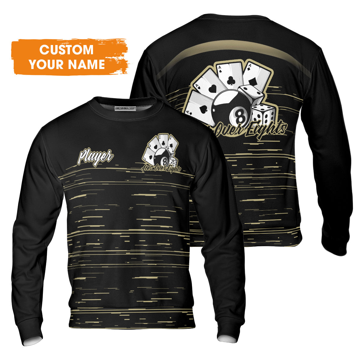 Aces Over Eights 8 Ball Pool Billiards Custom Name Hoodie, Personalized 8 Ball Pool Hoodie, Gift For Billiards Player