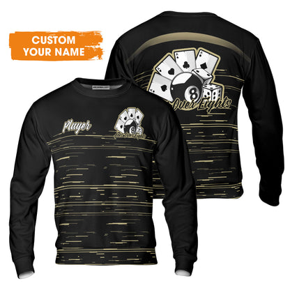 Aces Over Eights 8 Ball Pool Billiards Custom Name Men's Long Sleeve Polo Shirt, Personalized 8 Ball Pool Men's Long Sleeve Polo Shirt, Gift For Billiards Player