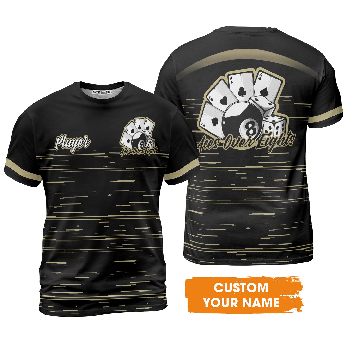 Aces Over Eights 8 Ball Pool Billiards Custom Name Men Polo Shirts, Personalized 8 Ball Pool Shirt, Gift For Billiards Player