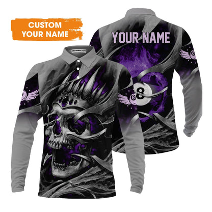 Ball Billiards Custom Name Hoodie, Personalized Billiards Skull Flaming Purple Hoodie - Best Gift For Billiards Lovers