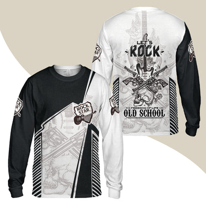 Black And White Guitar Long Sleeve Shirt, Let's Rock Freedom Of Life Old School Guitar Long Sleeve Shirt
