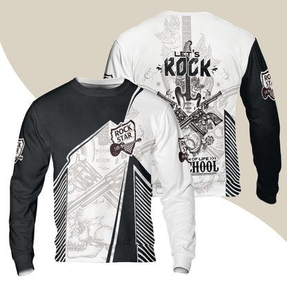 Black And White Guitar Sweatshirt, Let's Rock Freedom Of Life Old School Guitar Sweatshirt