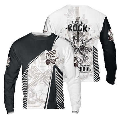 Black And White Guitar Men Long Sleeve Polo, Let's Rock Freedom Of Life Old School Guitar Long Sleeve Polo