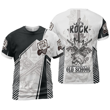 Black And White Guitar Men Long Sleeve Polo, Let's Rock Freedom Of Life Old School Guitar Long Sleeve Polo