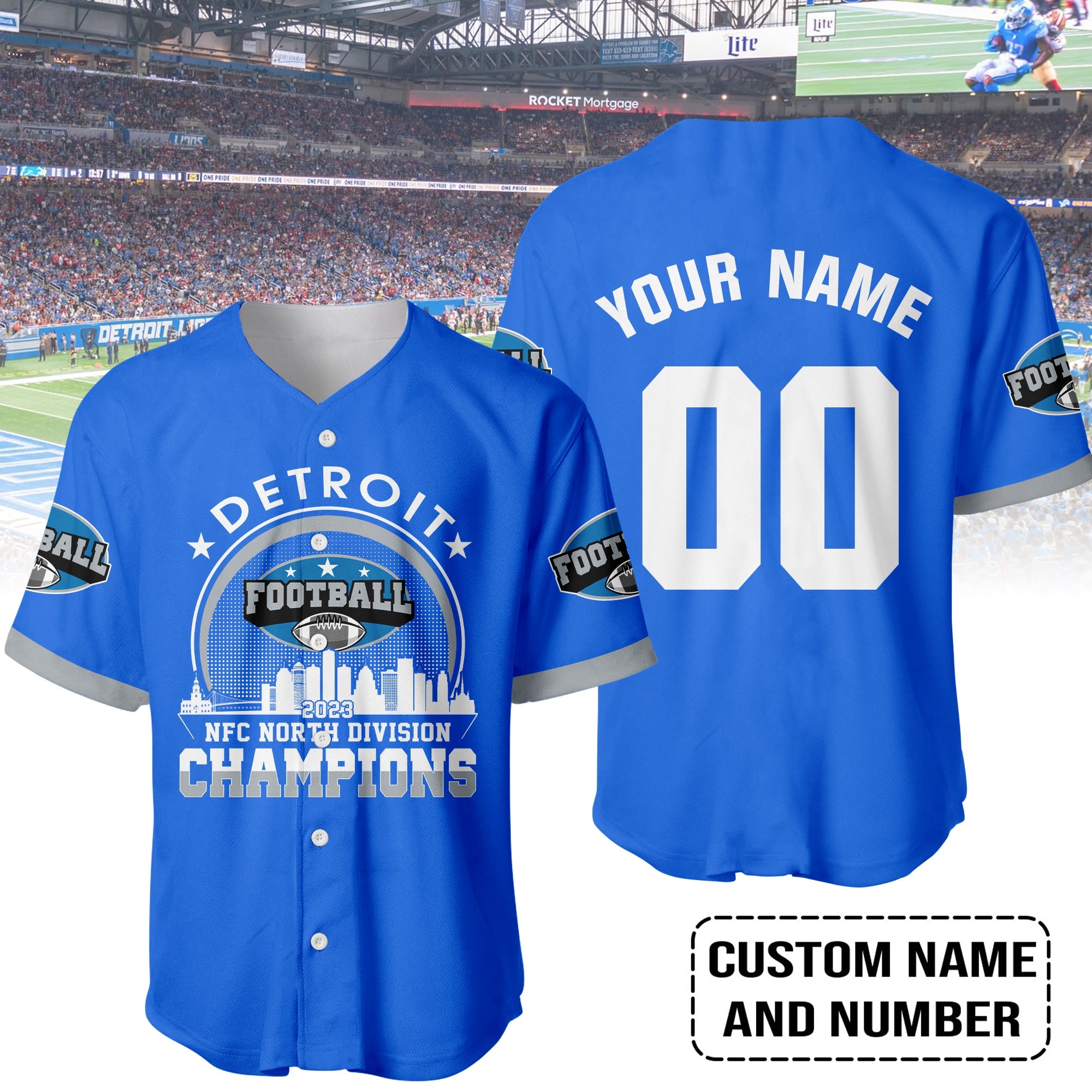 Detroit Football 2023 NFC North Champions Skyline Custom Baseball jersey, Conquered The North Champs Custom Shirts, Detroit Football Fan Gifts