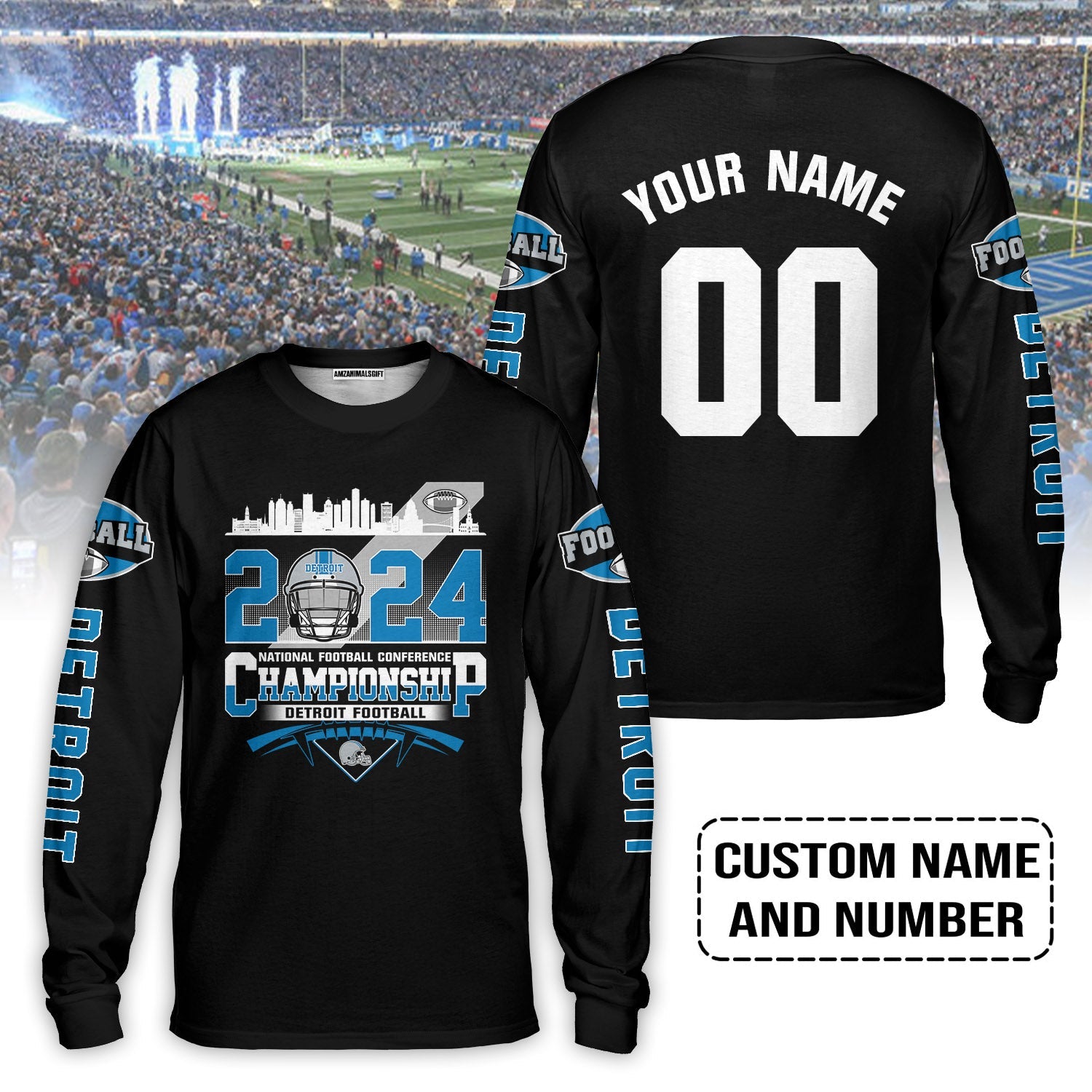 Detroit Football 2024 NFC Championship White Long Sleeve Shirts Custom Name Number, Conquered The NFC Championship Shirts For Detroit Football Fans