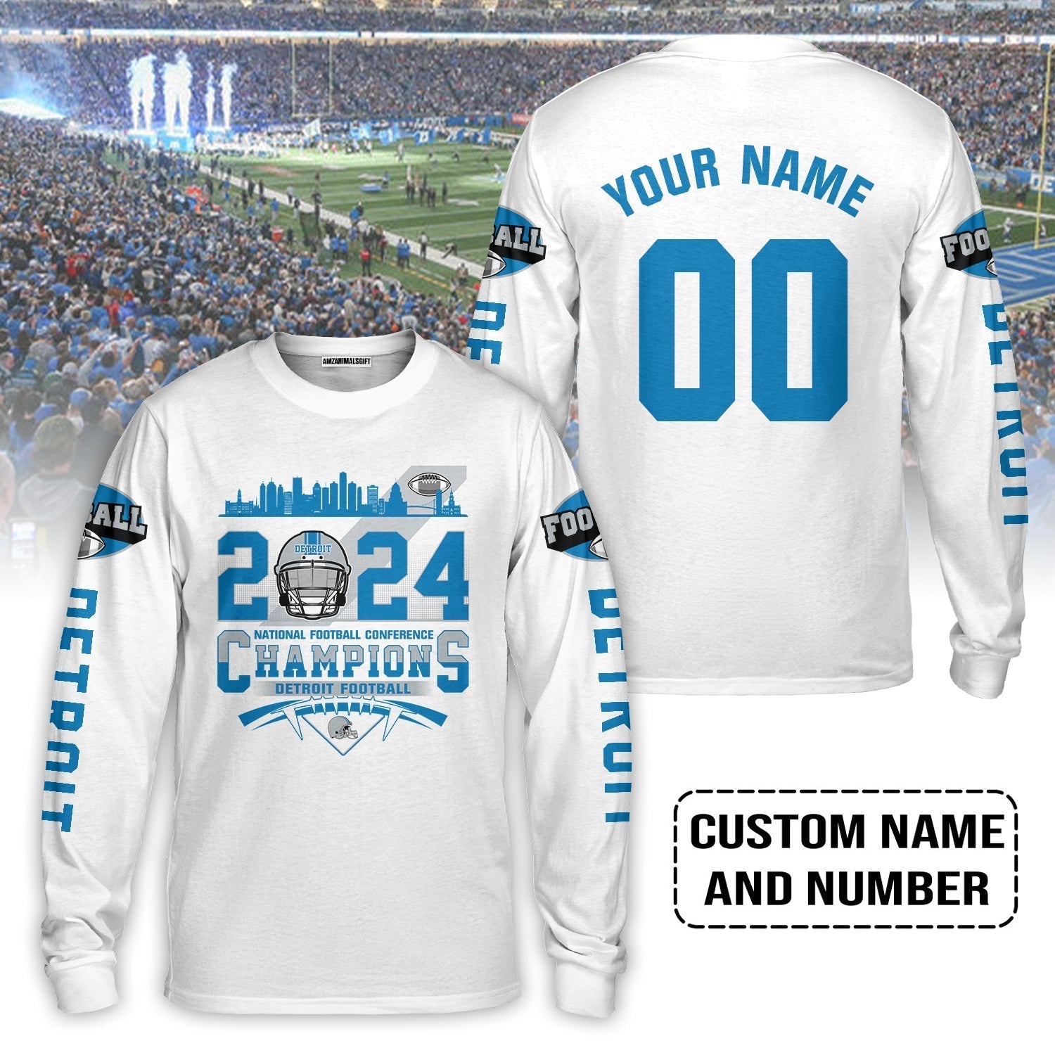 Detroit Football NFC Champions 2023 2024 Custom Name Number Long Sleeve Shirts, Conquered The NFC Champions Apparel And Gear For Detroit Fans