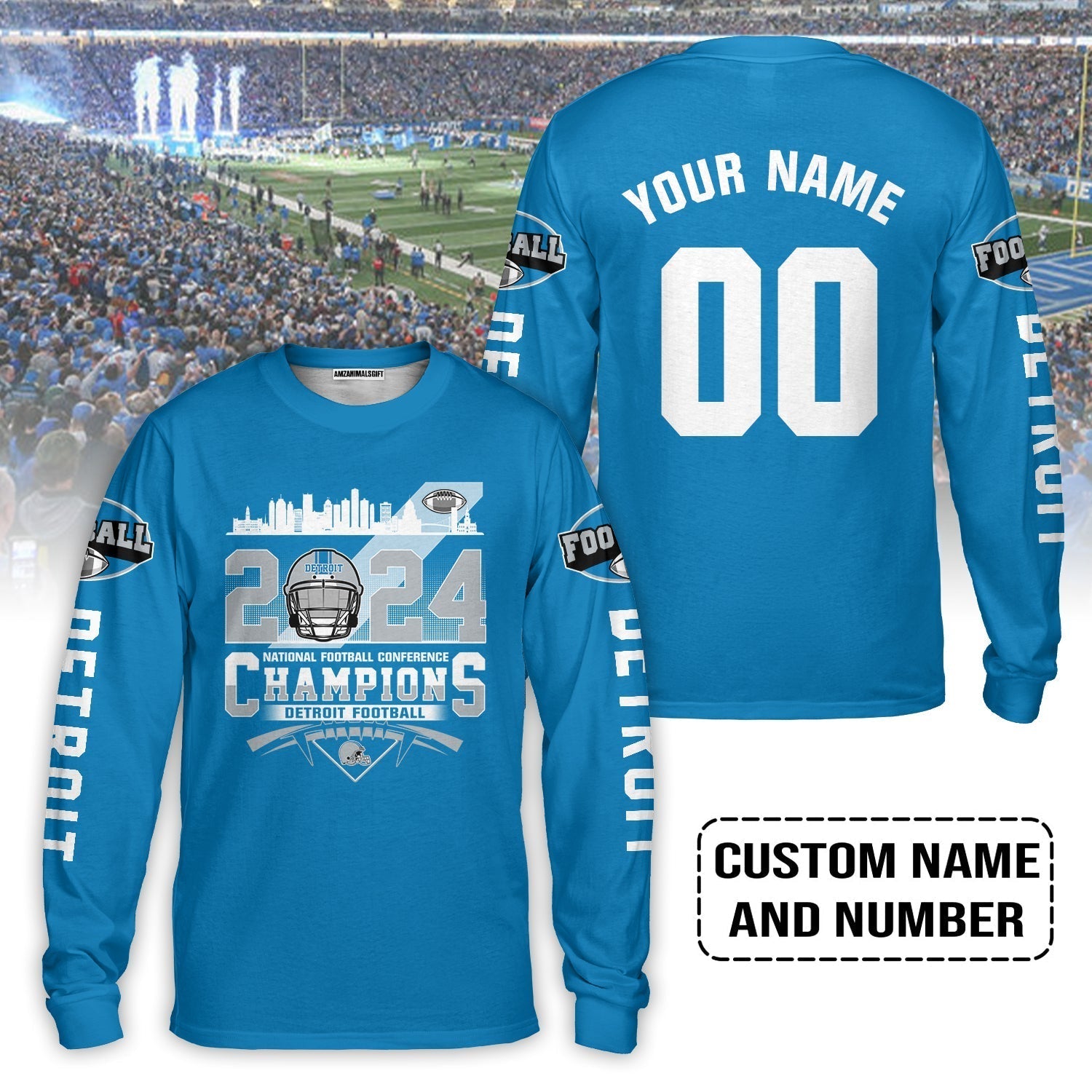 Detroit Football NFC Champions 2023 2024 Custom Name & Number Long Sleeve Shirts, Conquered The NFC Champions Apparel Gear For Detroit Fans