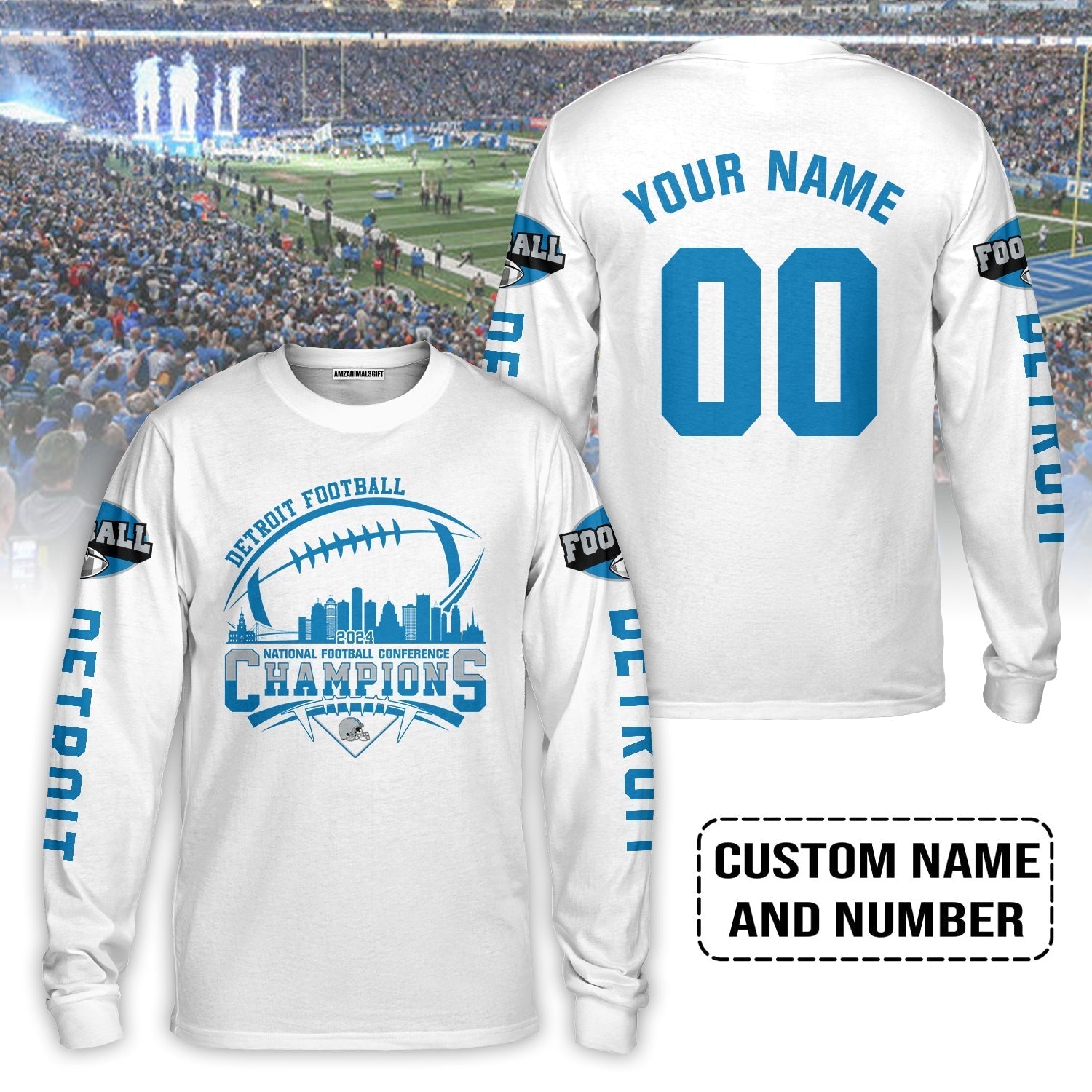 Detroit Football NFC Champs 2023 2024 Custom Name Number Long Sleeve Shirts, Conquered The NFC Champions Apparel Gear For Detroit Football Fans