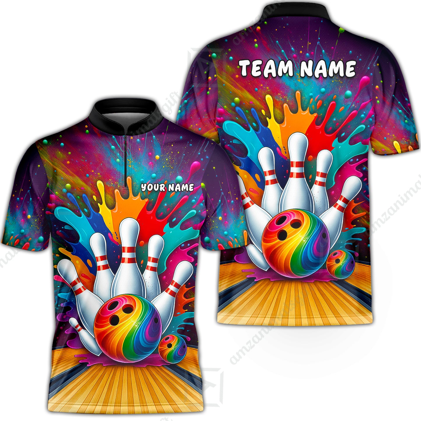 Custom Color Splash Bowling Team Jerseys Polo Shirts, Strike Bowling uniforms, Strike Bowling Personalized Name And Team Name