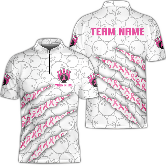 Customized Bowling Jersey, Pink Ribbon and Bowling , Uniform Bowling - Personalized Name And Team Name