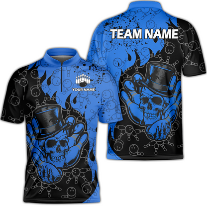 Custom Bowling Team Shirt – Skull Bowling Pattern Multicolor Personalized Jersey Bowling Uniform For League Players