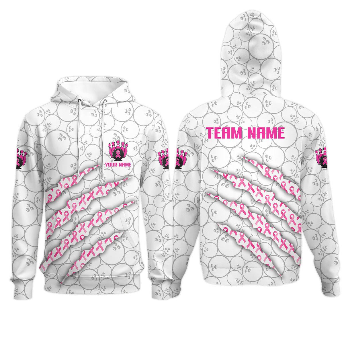 Customized Bowling Jersey, Pink Ribbon and Bowling , Uniform Bowling - Personalized Name And Team Name