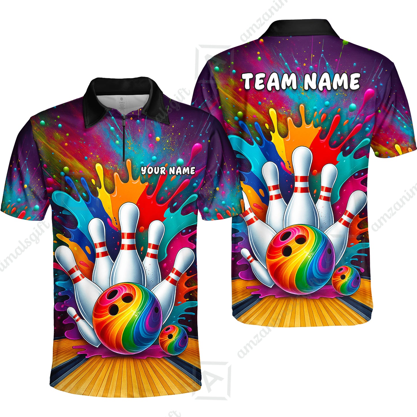 Custom Color Splash Bowling Team Jerseys Polo Shirts, Strike Bowling uniforms, Strike Bowling Personalized Name And Team Name