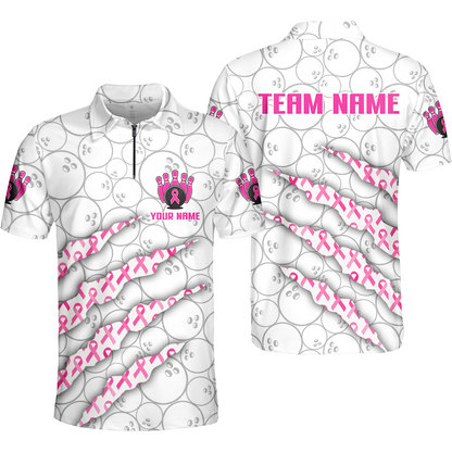 Customized Bowling Jersey, Pink Ribbon and Bowling , Uniform Bowling - Personalized Name And Team Name