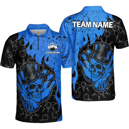 Custom Bowling Team Shirt – Skull Bowling Pattern Multicolor Personalized Jersey Bowling Uniform For League Players