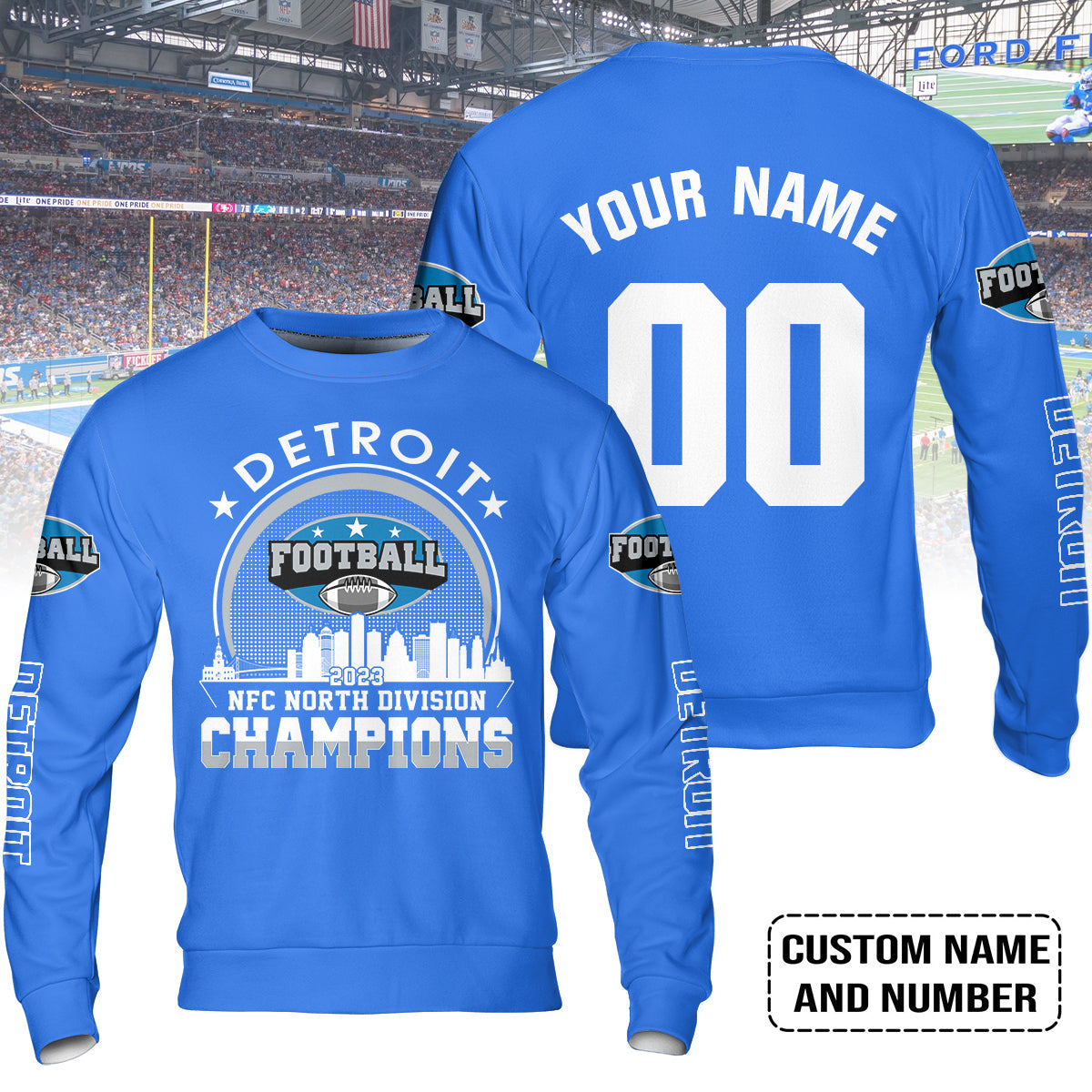 Detroit Football 2023 NFC North Champions Skyline Custom Sweatshirt T-Shirts, Conquered The North Champs Custom Shirt, Detroit Football Fan Gifts