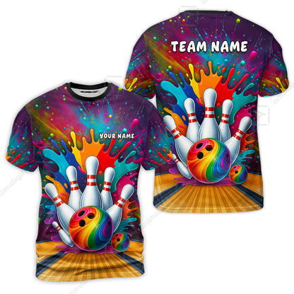 Custom Color Splash Bowling Team Jerseys Polo Shirts, Strike Bowling uniforms, Strike Bowling Personalized Name And Team Name