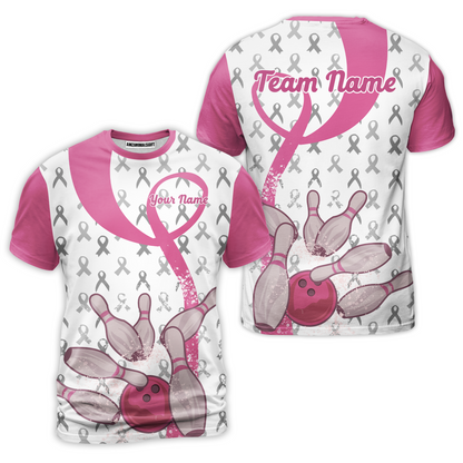 Pink Ribbon Breast Cancer Custom Bowling Team Polo Shirts, Pink Ribbon Bowling Team Uniforms Jerseys Personalized Name And Team Name
