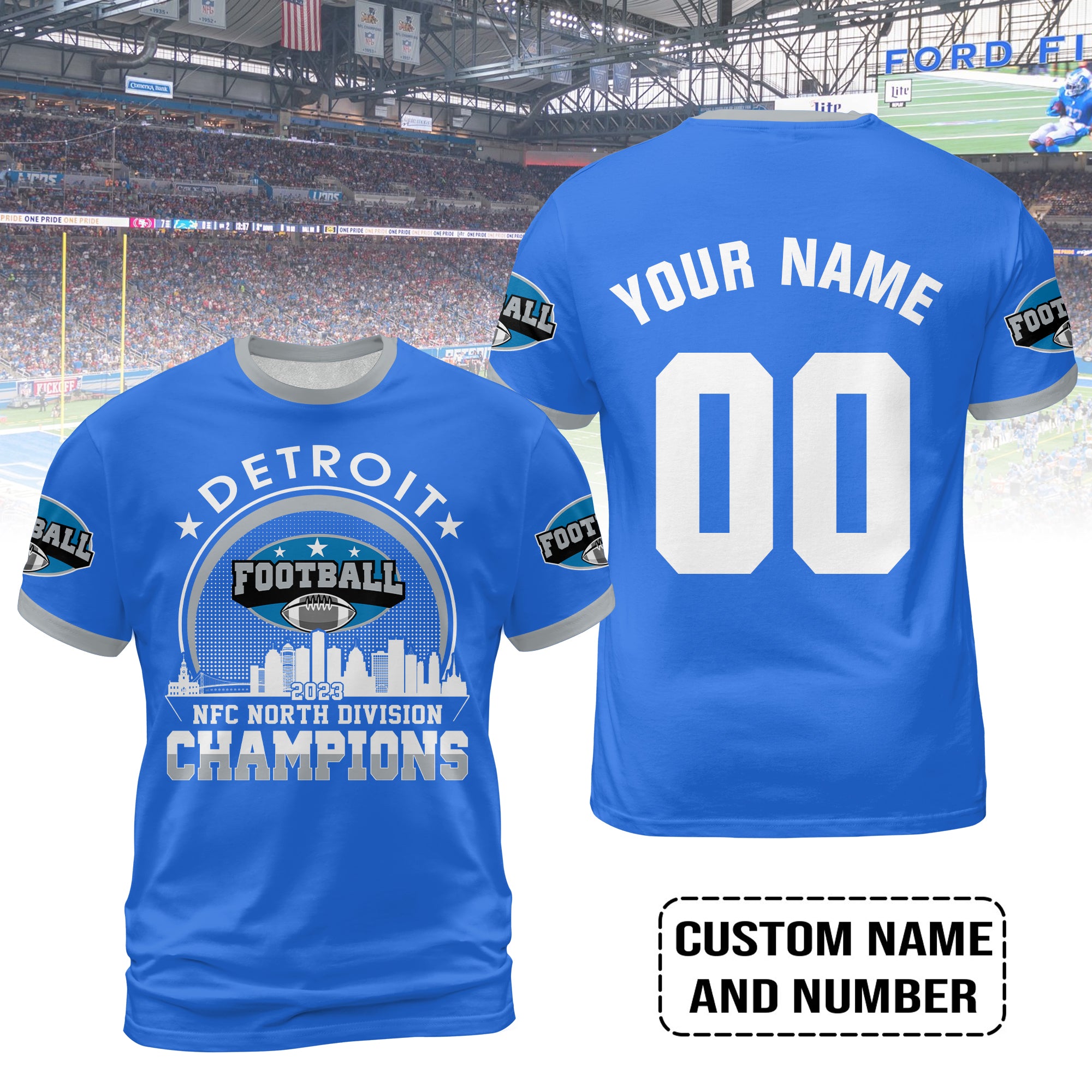 Detroit Football 2023 NFC North Champions Skyline Custom T-Shirts, Conquered The North Champs Custom Shirt, Detroit Football Fan Gifts