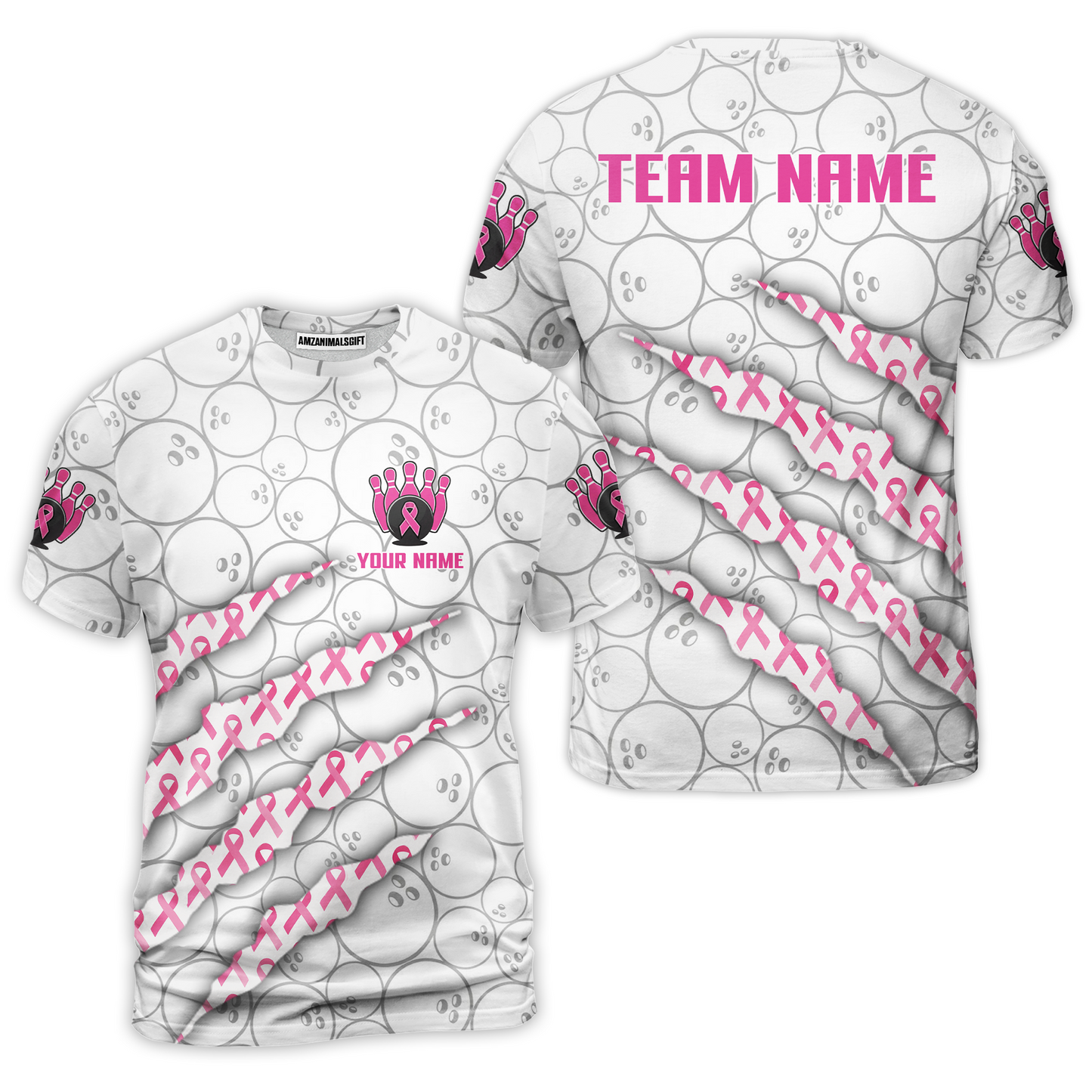 Customized Bowling Jersey, Pink Ribbon and Bowling , Uniform Bowling - Personalized Name And Team Name