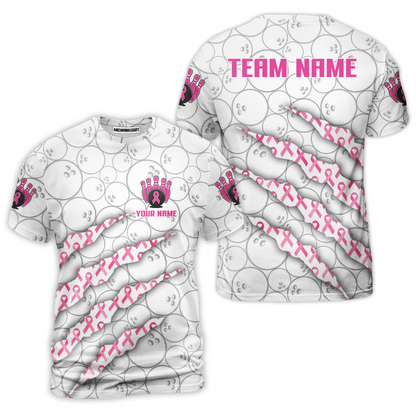 Customized Bowling Jersey, Pink Ribbon and Bowling , Uniform Bowling - Personalized Name And Team Name