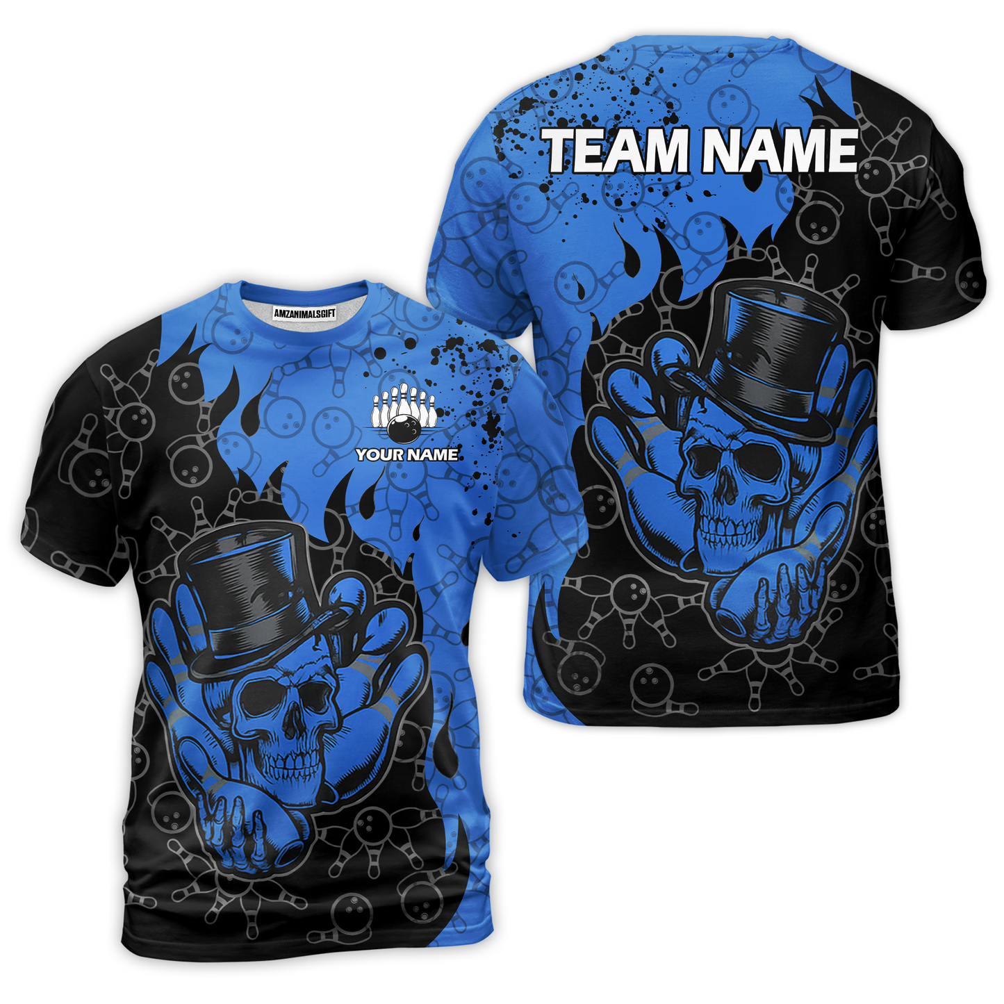 Custom Bowling Team Shirt – Skull Bowling Pattern Multicolor Personalized Jersey Bowling Uniform For League Players