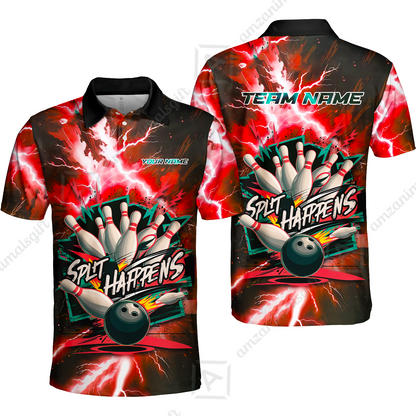 Customized Bowling Jersey, Dramatic Red And Black Lightning - Split Happens , Uniform Bowling - Personalized Name And Team Name