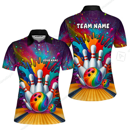 Custom Color Splash Bowling Team Jerseys Polo Shirts, Strike Bowling uniforms, Strike Bowling Personalized Name And Team Name