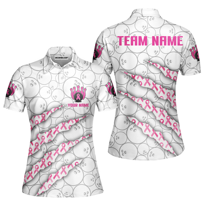 Customized Bowling Jersey, Pink Ribbon and Bowling , Uniform Bowling - Personalized Name And Team Name